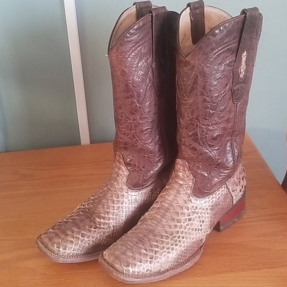 Snake skin python square toe boots - Picture 1 of 4